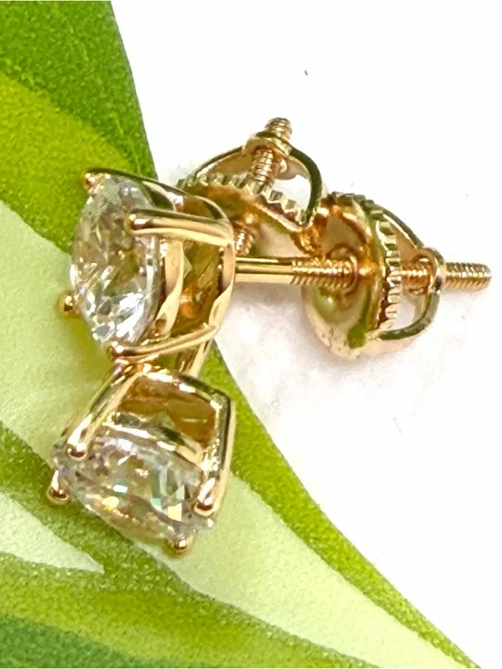 10k Yellow Gold Plated Zircon Stud Earrings - Picture 4 of 5